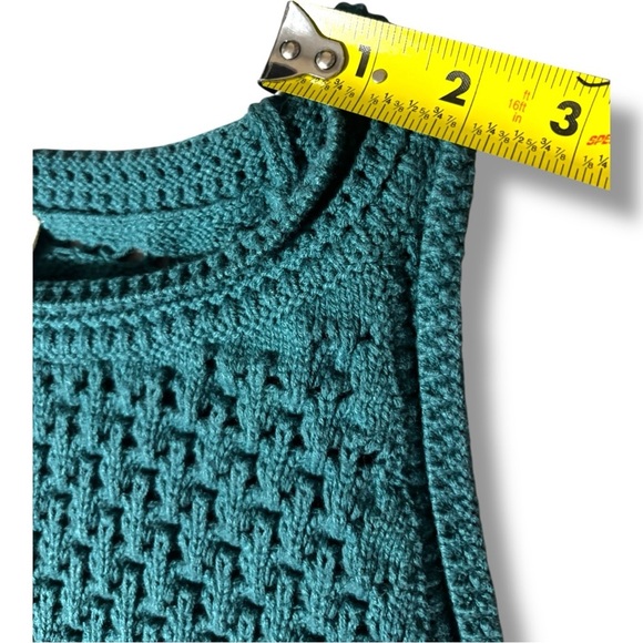 A.N.A Elegant High Neckline Dark Teal Sleeveless Crochet Knit Tank Top Sweater - Picture 11 of 15